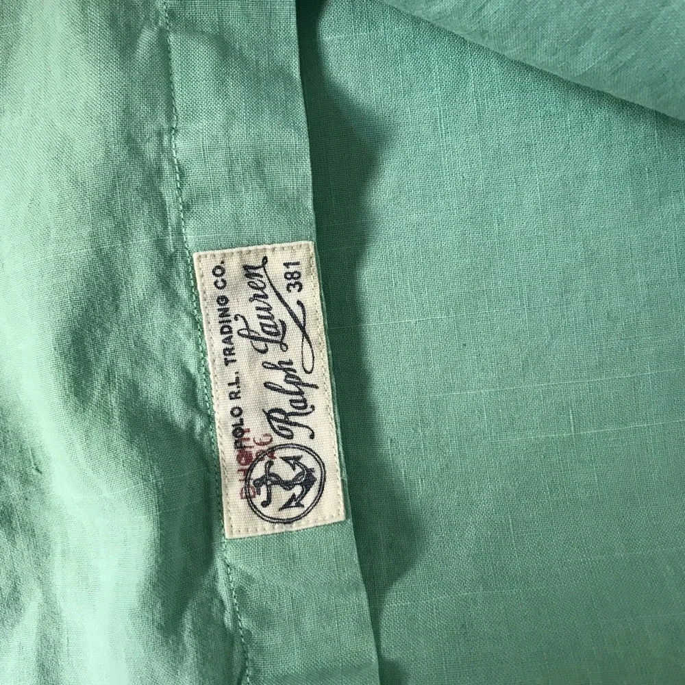 POLO RALPH LAUREN LINEN SHIRT GREEN LONG SLEEVE BUTTON MENS LARGE